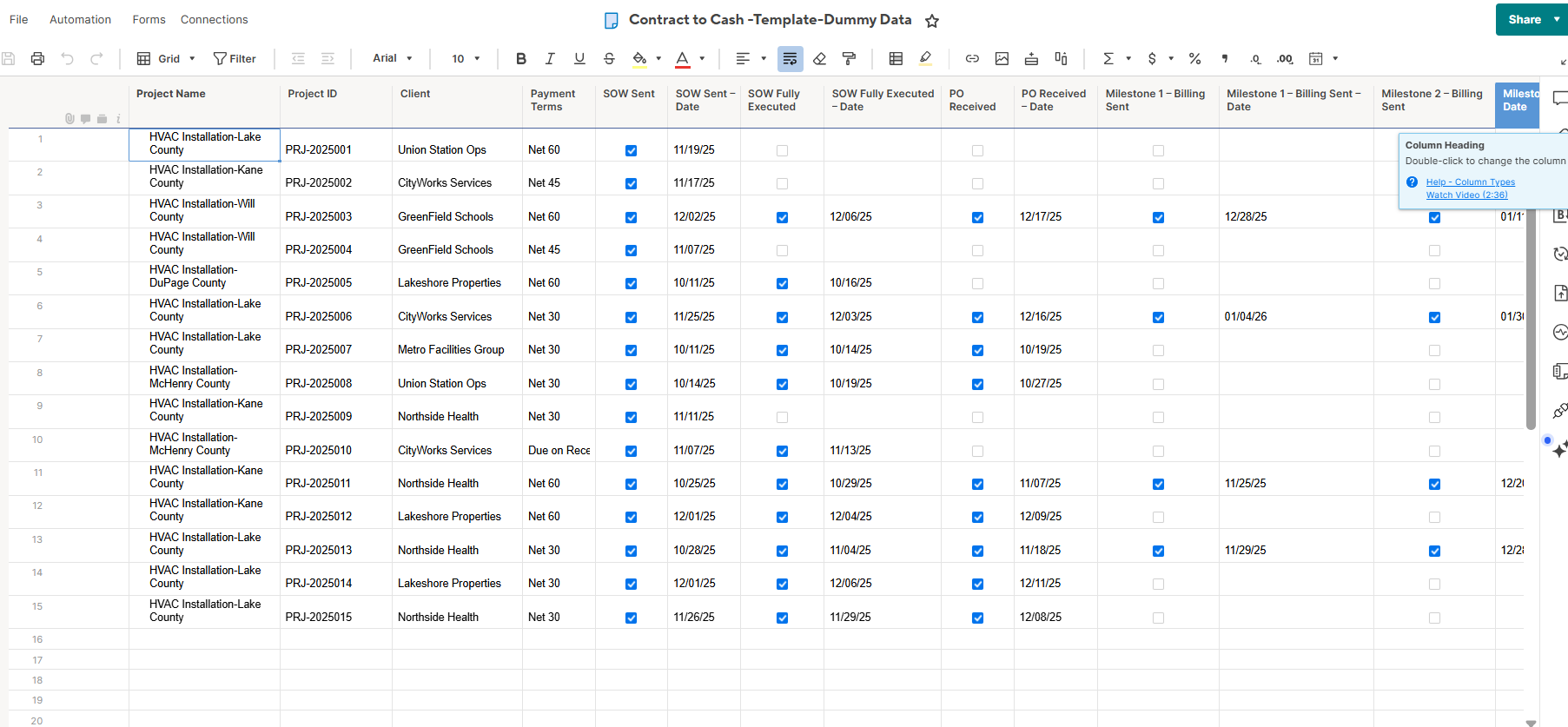 Contract-to-Cash Smartsheet Master Tracker