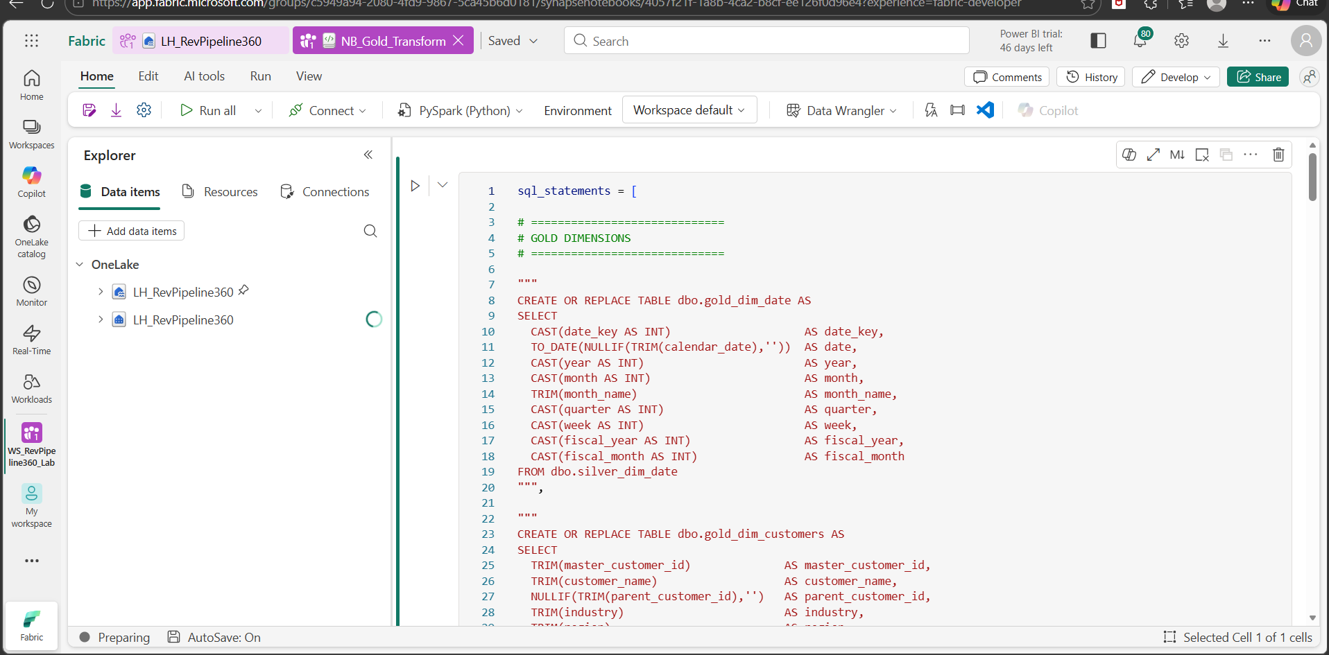 Gold Transform Notebook